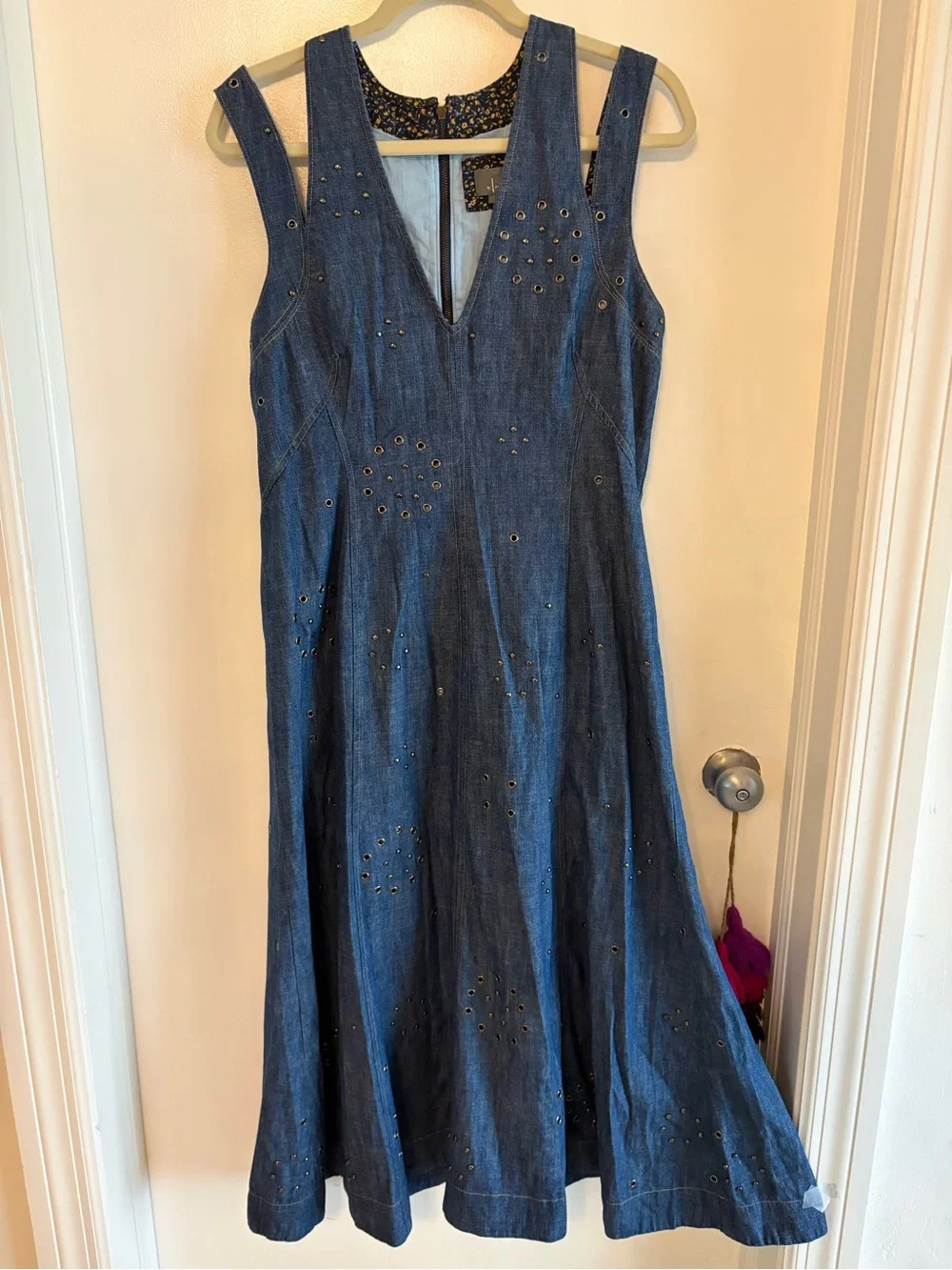 ANTHROPOLOGIE Grommet Blue Jean Denim A Line Flare Skirt Sleeveless Dress! NEW!